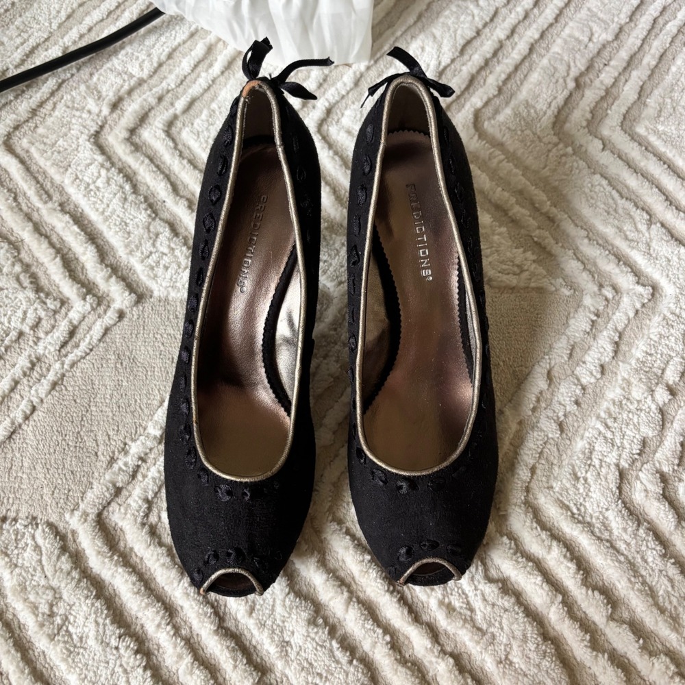 Y2K Coquette Faux Suede Peep Toe Heels